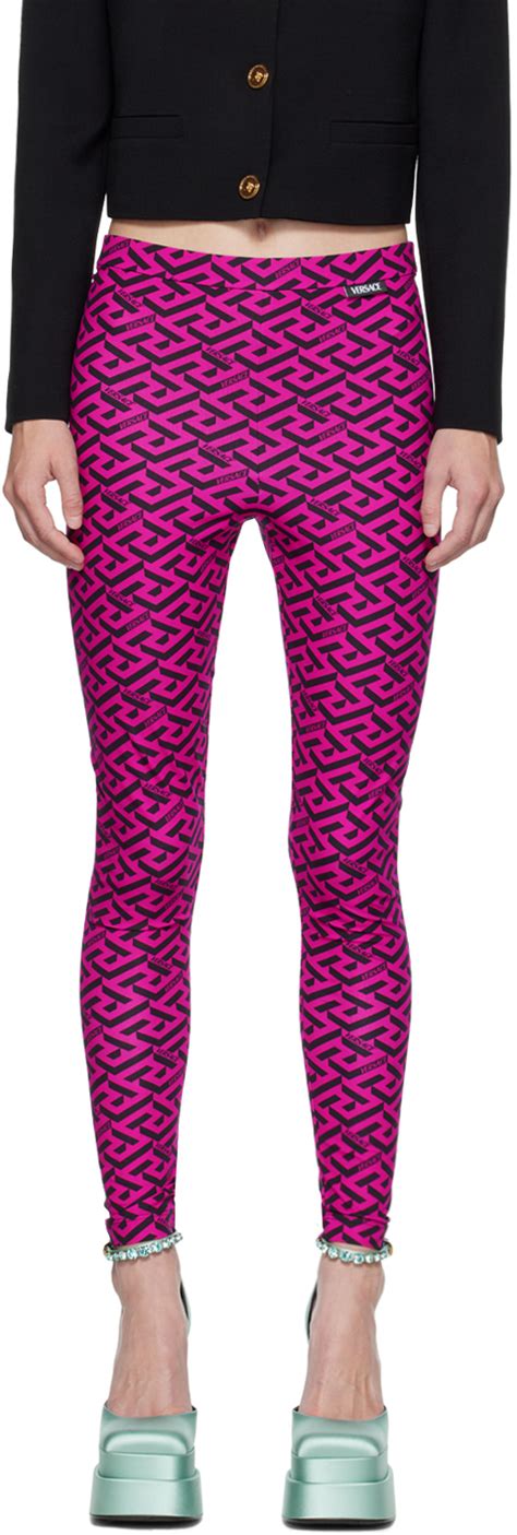 versace leggings pink|Versace greca border leggings.